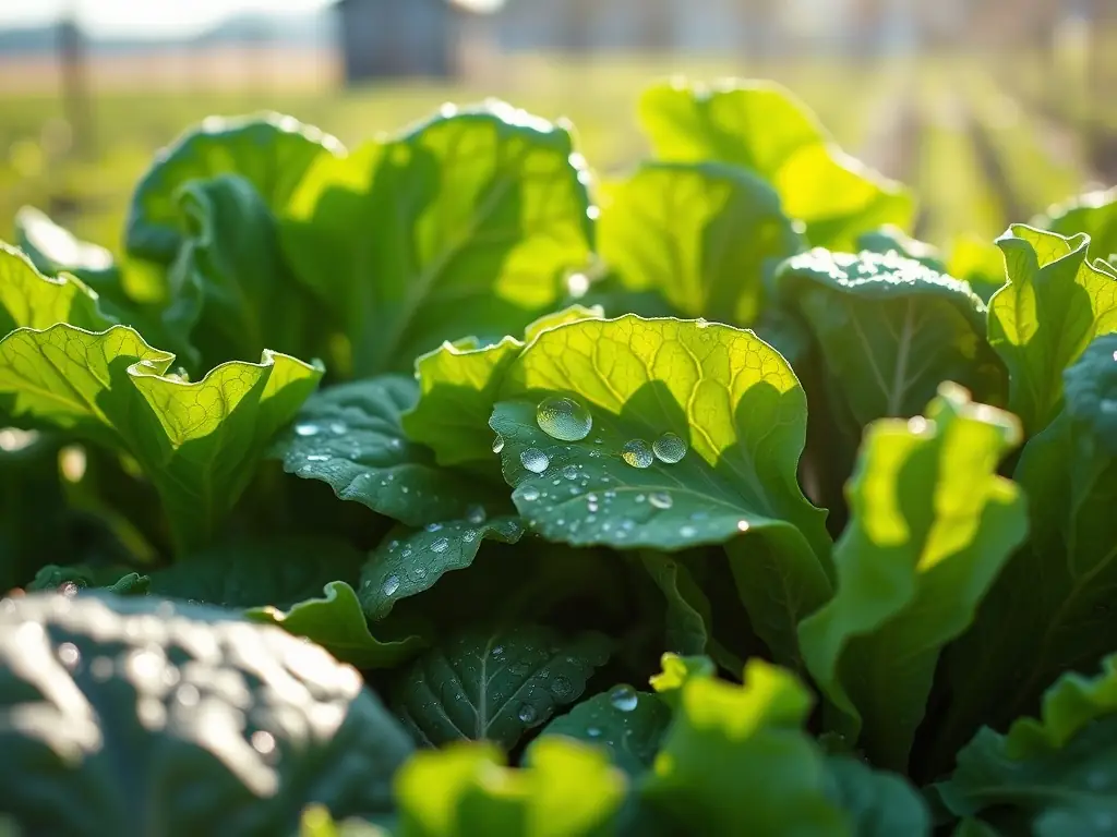 A close-up shot of a variety of leafy green vegetables, such as spinach, kale, and arugula, highlighting their vibrant colors and textures. The image conveys freshness and nutritional value.